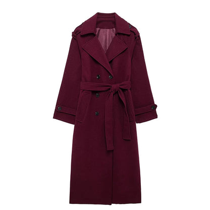 Manteau Trench en Laine pour Femme – Élégance avec Lacets